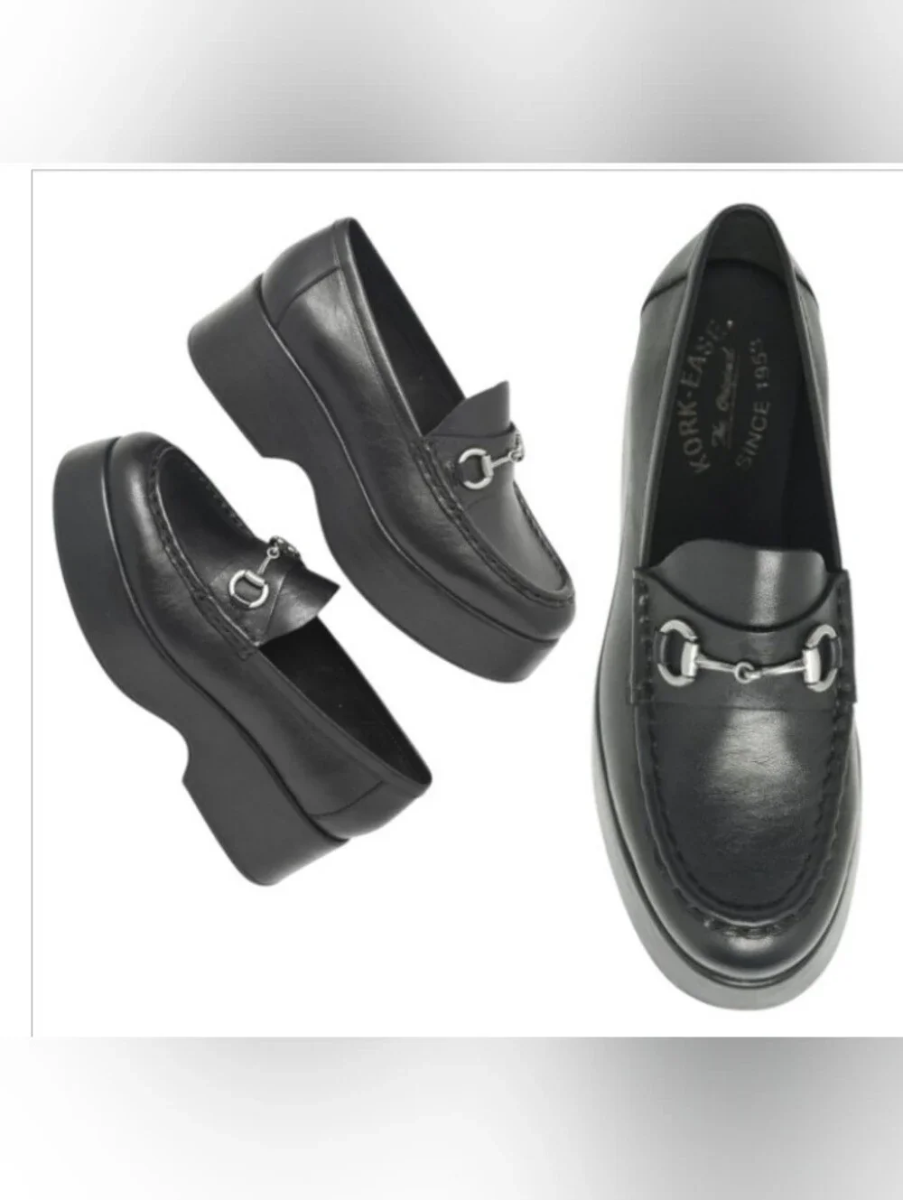 Kork Ease Chunky Platform Loafers Preppy Black Leather Academia Horsebit 9 New